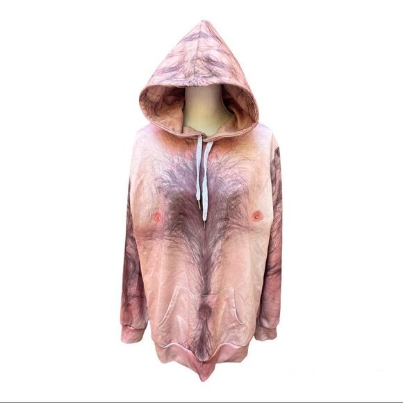 NAKED HAIRY DAD BOD GAG GIFT HOODIE SIZE LARGE - Picture 1 of 13